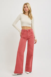 RISEN Tummy Control Wide Leg Red Denim Jeans