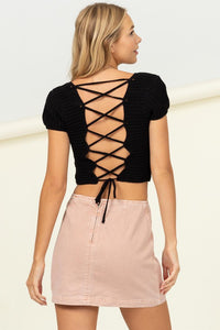 HYFVE Openwork Lace-Up Knit Crop Top