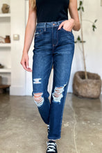 Load image into Gallery viewer, Judy Blue High Waist Destroyed Dark Blue Denim Straight Leg Jeans
