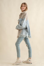 Load image into Gallery viewer, Sweet Generis Fringe Hem Tweed Mixed Denim Jacket
