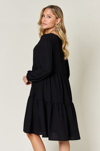 Double Take Solid Color Tiered Luxe Knit Dress