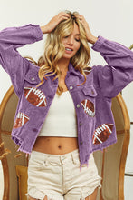 Load image into Gallery viewer, BiBi Football Sequin Embroidered Washed Corduroy Jacket
