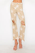 Ladda upp bild till gallerivisning, RISEN Star Pattern Frayed Hem Khaki Denim Jeans
