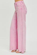 Load image into Gallery viewer, RISEN High Waisted Chewed Raw Hem Wide Leg Pink Denim Jeans
