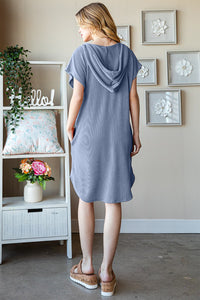 Heimish Hooded Shirt Style Ribbed Knit Dress