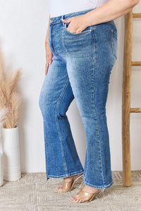 RISEN High Waisted Washed Blue Denim Flared Leg Jeans