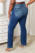 Carregar imagem no visualizador da galeria, Judy Blue Mid Rise Hand Sand &amp; Destroy Blue Denim Bootcut Jeans
