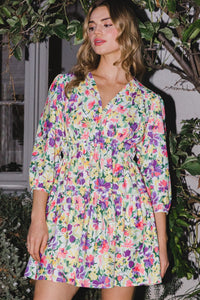 ODDI  Floral Ruched Mini Dress