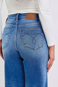 Judy Blue Distressed High Waist Wide Leg Blue Denim Jeans