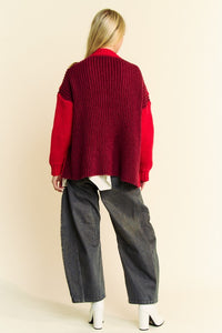 Davi & Dani Color Block Open Front Cable Knit Cardigan