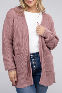 Zenana Plus Size Open Front Waffle Knit Cardigan