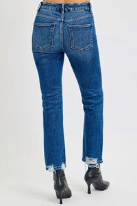 RISEN High Rise Distressed Crop Straight Leg Blue Denim Jeans