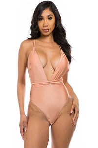 Mermaid Swimwear Crisscross Tie Back Deep V One Piece Swimsuit