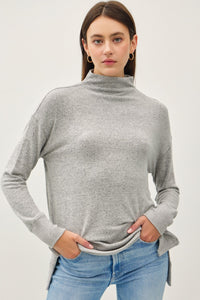 Be Cool Gray Side Slit Mock Neck Long Sleeve Tunic Top