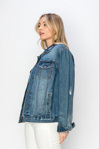 RISEN Dark Blue Washed Distressed Denim Jacket