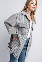 Load image into Gallery viewer, Sweet Generis Fringe Hem Tweed Mixed Denim Jacket
