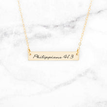 Carregar imagem no visualizador da galeria, Philippians 4:13 Necklace Personalized Sterling Silver Bar Necklace
