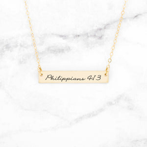 Philippians 4:13 Necklace Personalized Sterling Silver Bar Necklace