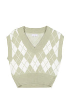 Ladda upp bild till gallerivisning, Lilou Green Argyle Yarn Dyed Knit Sweater Vest
