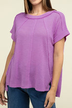 Load image into Gallery viewer, Zenana Brushed Waffle Exposed Seam Short Sleeve Top
