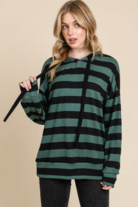 BOMBOM Striped Dropped Shoulder Hoodie Top