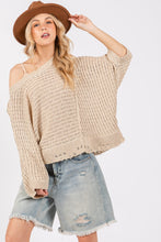 Ladda upp bild till gallerivisning, SAGE + FIG Distressed Asymmetrical Open Stitch Sweater
