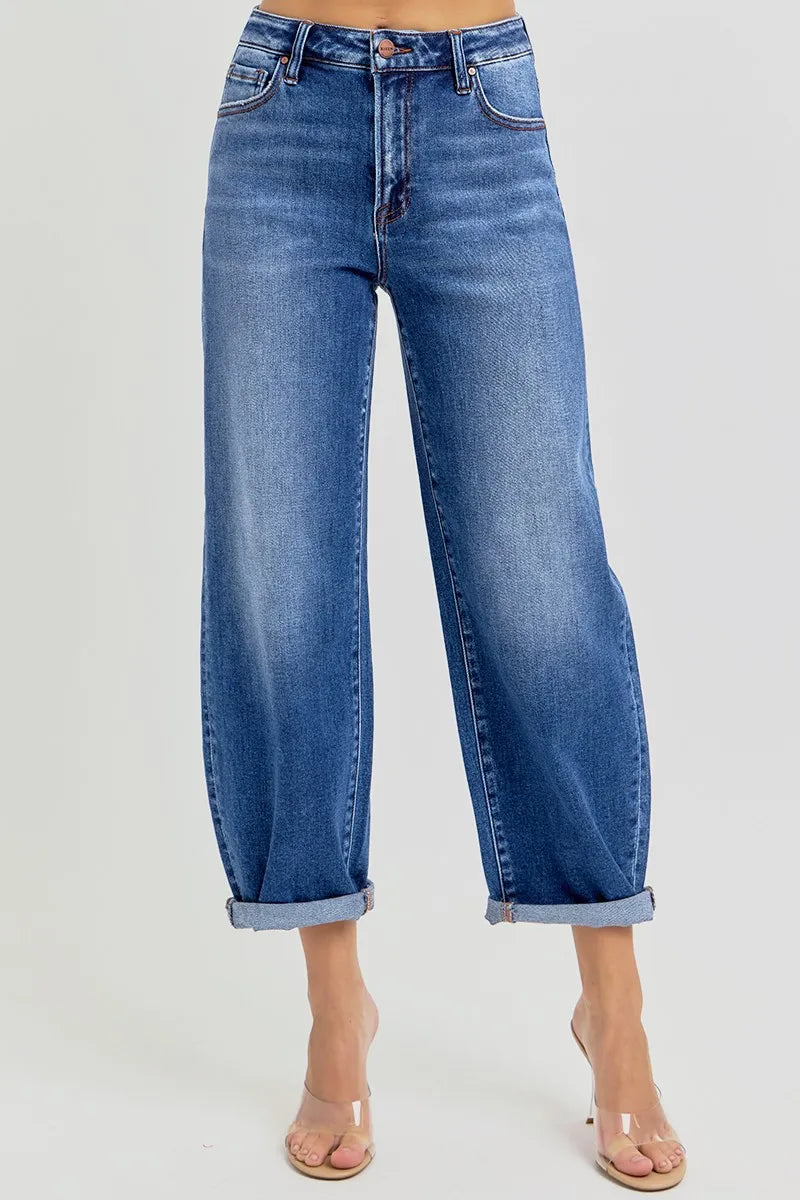 RISEN High Rise Crop Mild Barrel Jeans