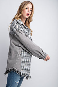 Sweet Generis Fringe Hem Tweed Mixed Denim Jacket