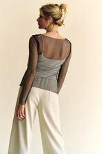 Cargar imagen en el visor de la galería, Davi &amp; Dani Black Sheer Rhinestone Embellished Mesh Top
