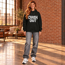Ladda upp bild till gallerivisning, Model wearing the Crash Out women’s organic cotton blend graphic hoodie from Little Yellow Bungalow.
