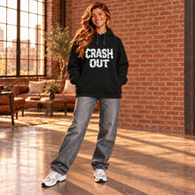 Ladda upp bild till gallerivisning, Model wearing the Crash Out women’s organic cotton blend graphic hoodie from Little Yellow Bungalow.
