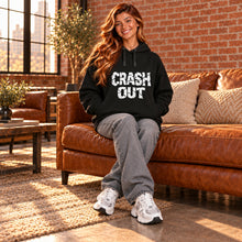 Ladda upp bild till gallerivisning, Model wearing the Crash Out women’s organic cotton blend graphic hoodie from Little Yellow Bungalow.
