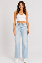 Ladda upp bild till gallerivisning, Judy Blue Straight Leg Light Blue Denim Cargo Jeans
