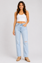 Ladda upp bild till gallerivisning, Judy Blue High Waisted Distressed Straight Leg Blue Denim Jeans
