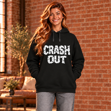 Ladda upp bild till gallerivisning, Model wearing the Crash Out women’s organic cotton blend graphic hoodie from Little Yellow Bungalow.
