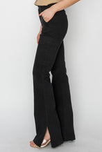 Load image into Gallery viewer, Risen Side Slit Cargo Black Denim Bootcut Jeans
