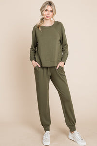 Super Lady Olive Green Top and Pants Lounge Set