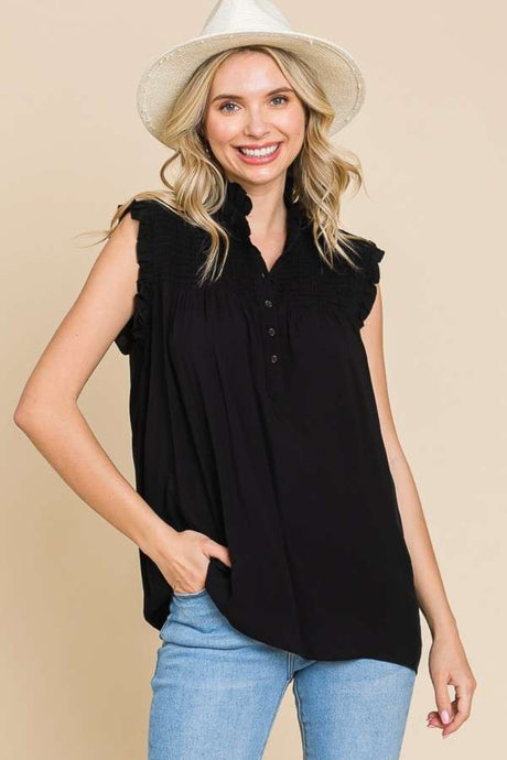 Culture Code Frilly Trim Smocked Sleeveless Top