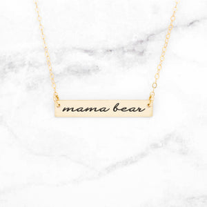 Mama Bear Personalized Quote Bar Necklace