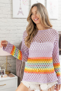 BiBi Rainbow Striped Hollow Out Cover Up Style Top