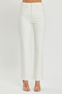 RISEN Tummy Control White Straight Leg Denim Jeans