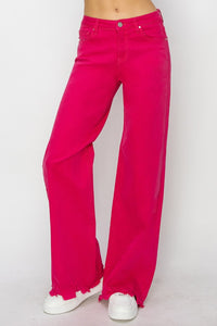 RISEN High Rise Wide Leg Fuscia Denim Jeans