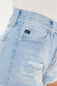 Kancan Distressed Button Fly Blue Denim Jean Shorts