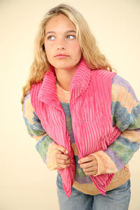 VERY J Pink Zip Up Padded Corduroy Puffer Vest