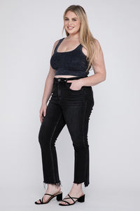 Vervet Black Plus Size High Waisted Chewed Raw Hem Flared Leg Denim Jeans