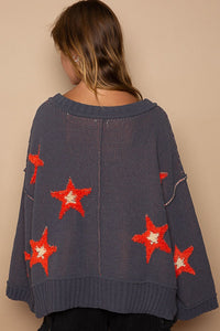 POL Out Seam Color Block Star Patch Sweater