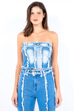 Cargar imagen en el visor de la galería, American Bazi Frayed Edge Blue Washed Denim Corset Top
