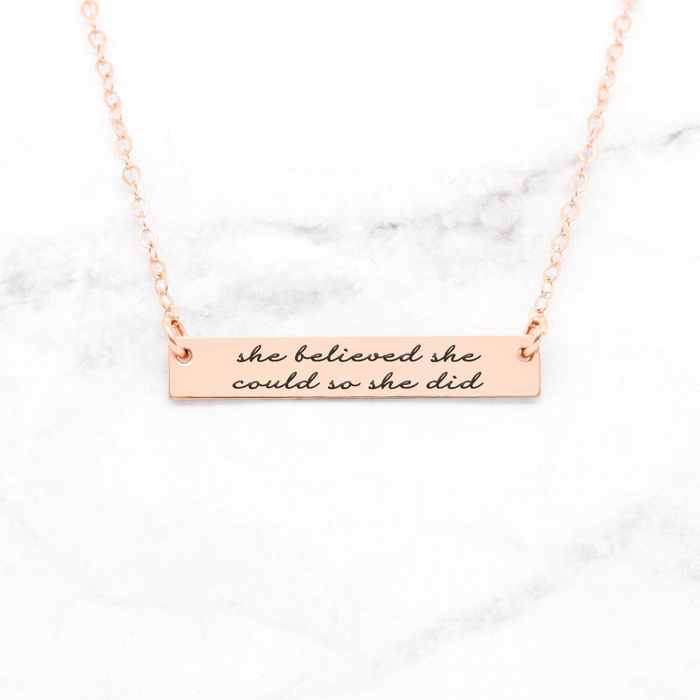 She Believed She Could So She Did Personalized Quote Bar Necklace