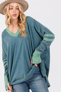 SAGE + FIG Mineral Wash Striped Contrast Top