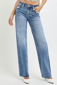 RISEN High Rise Straight Leg Blue Wash Denim Jeans 